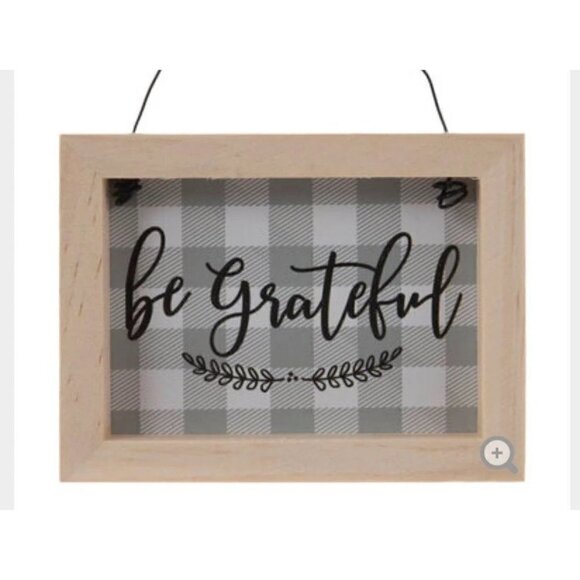 Farmhouse Buffalo Check Mini Sign Be Grateful Free Standing 4 Inch Fall Thankful - Picture 1 of 2
